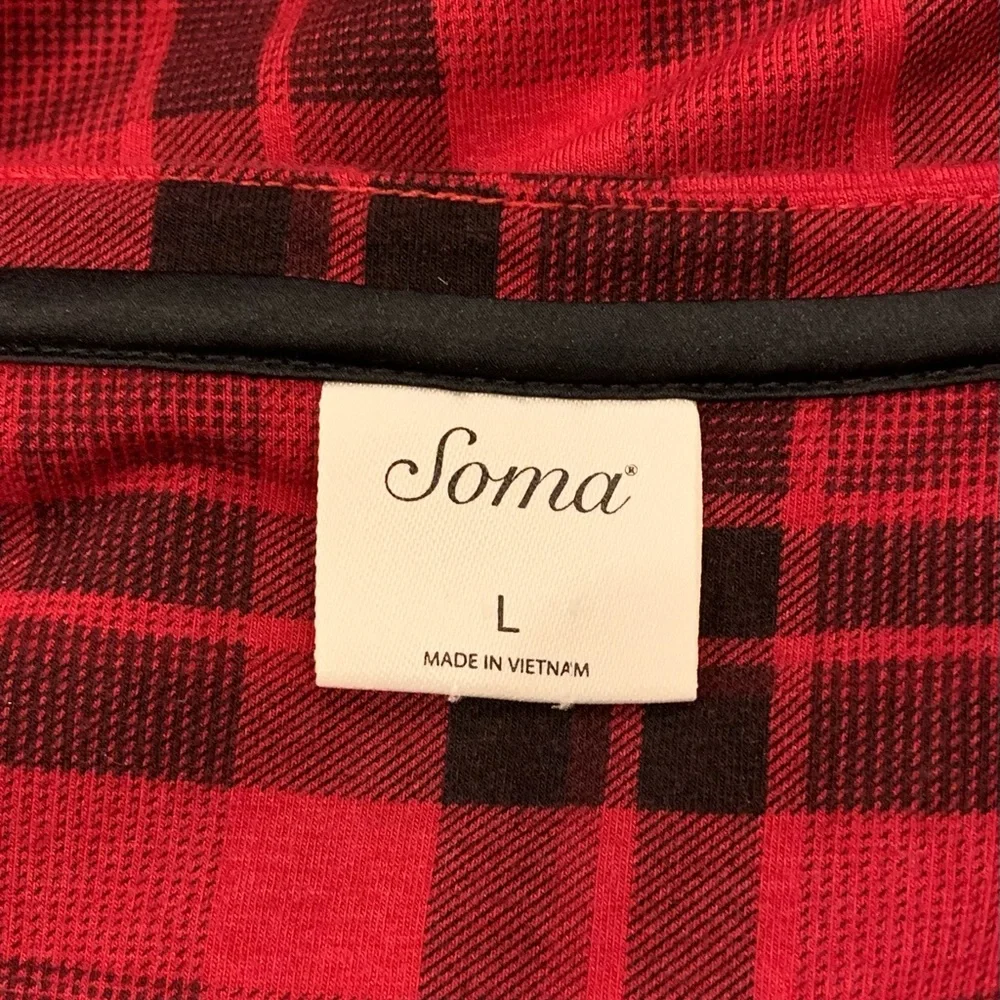 ♥️ SOMA EMBRACEABLE L RED & BLACK PLAID 3/4 SLEEVE STRETCH NIGHT SHIRT MODERN